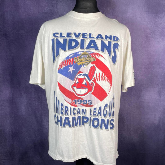 Vintage 1995 Single Stitch Cleveland Indians White Starter T-Shirt Size X-Large